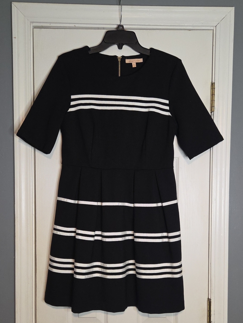 Gibson Latimer Black Dress with White Stripes